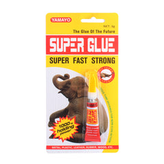 Yamayo Super Glue strong adhesive in packaging featuring elephant illustration and product details.