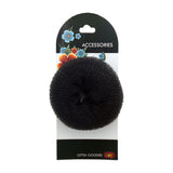 Hair Bun Black(¢8CM) in packaging showcasing a black mesh donut for creating voluminous hair buns.