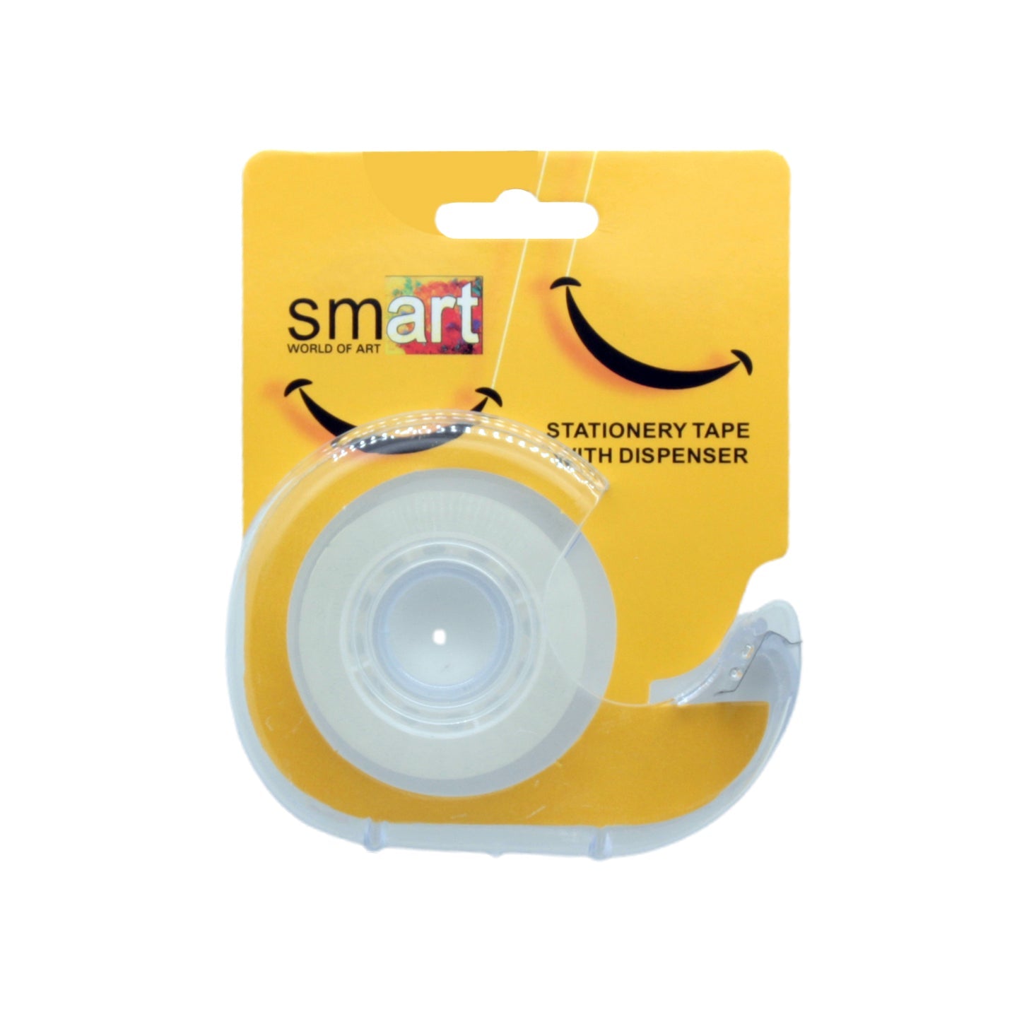 📝 Stationery Tape with Dispenser – 1.8cm × 25m in clear packaging, ideal for home, office, and school use.