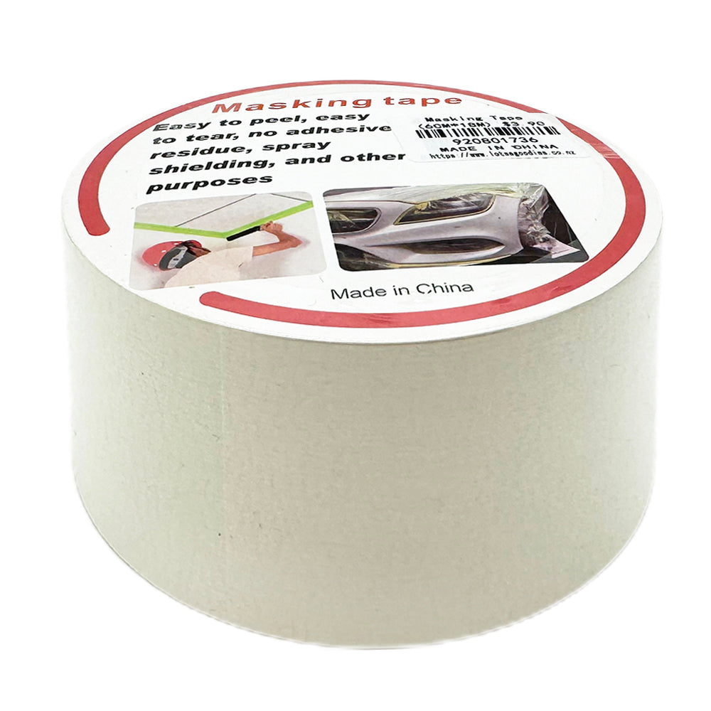 Masking Tape(6CM*18M) roll featuring easy peel, no adhesive residue for painting and shielding purposes.