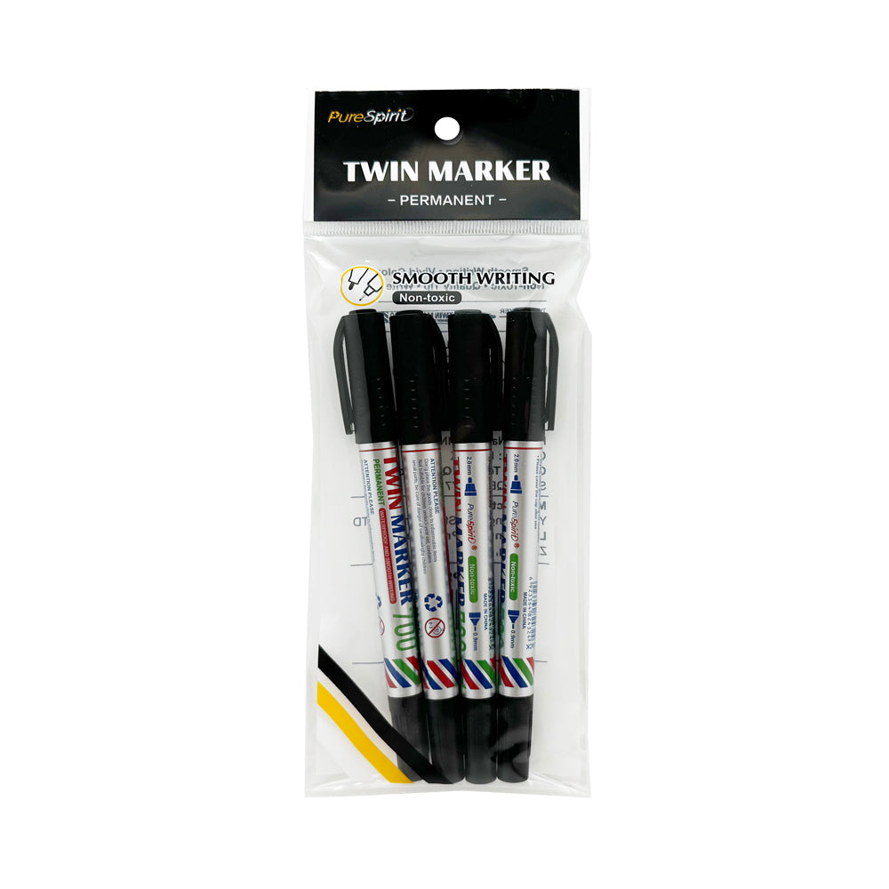 Twin Marker Black set of permanent twin-tip markers in packaging, featuring fine and broad tips.