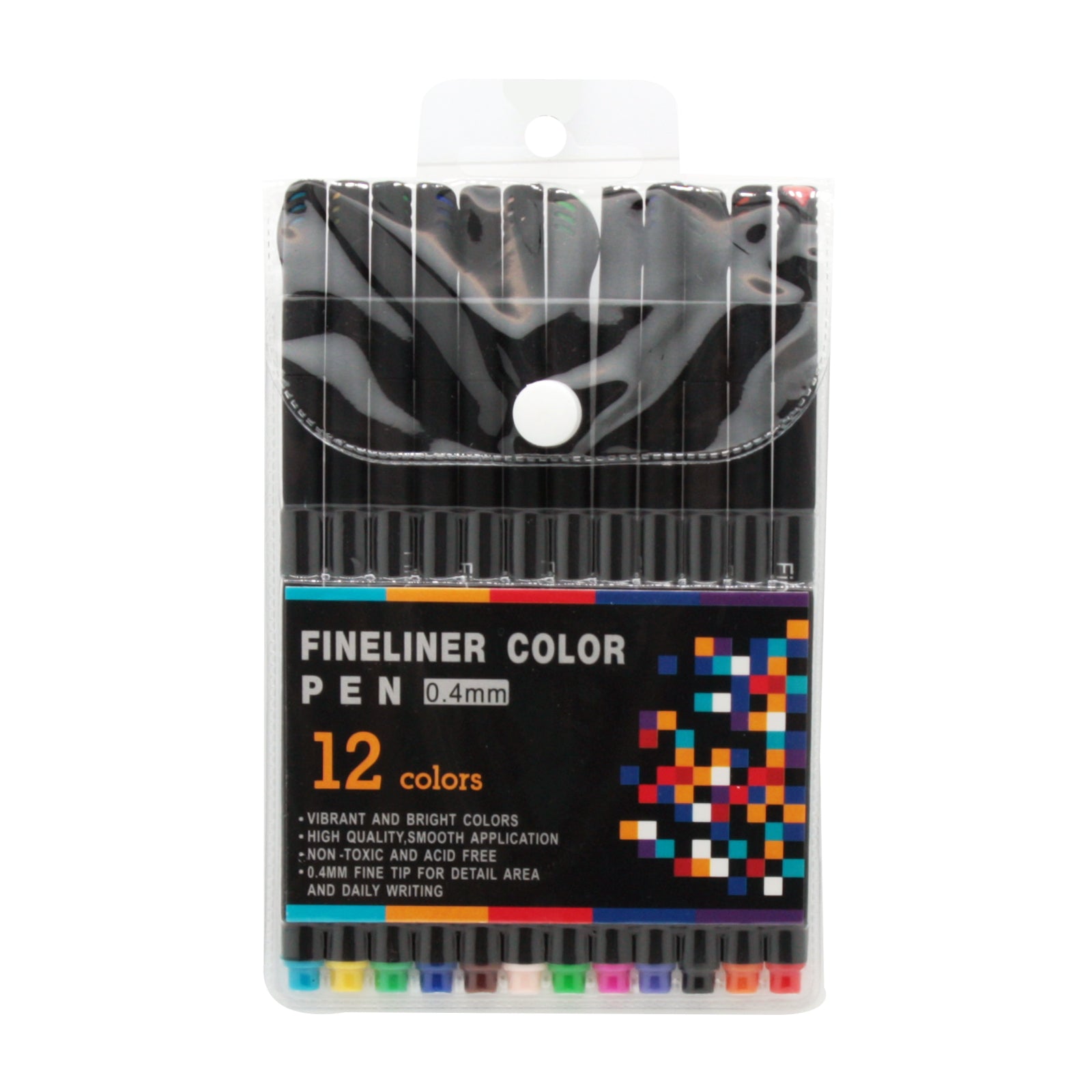 Fine Pen(12PCS) packaging featuring 12 vibrant fine-liner pens in various colors for precise writing and drawing.