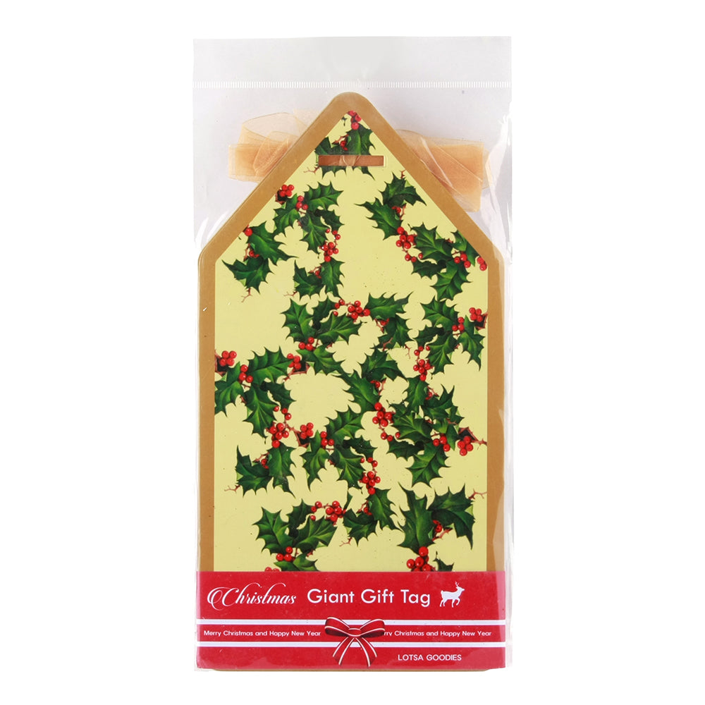 Giant Gift Tag (5PCS) with holly leaves design, perfect for Christmas gifts and decorations.