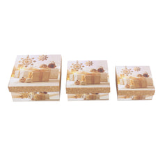 3PCS X-mas Gift Box(SQ) Whole set featuring decorative winter designs in three sizes for holiday gifting.