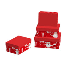 3PCS X-mas Gift Box(Ret) Whole set in festive red design with Santa and gift prints.