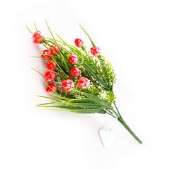 Artificial Grass Bouquet – Decorative Faux Floral Picks (AP) with vibrant red flowers and lush green leaves.