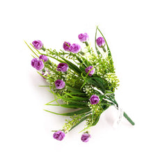 Artificial Grass Bouquet – Decorative Faux Floral Picks (AP) with purple roses and green leaves for home décor.