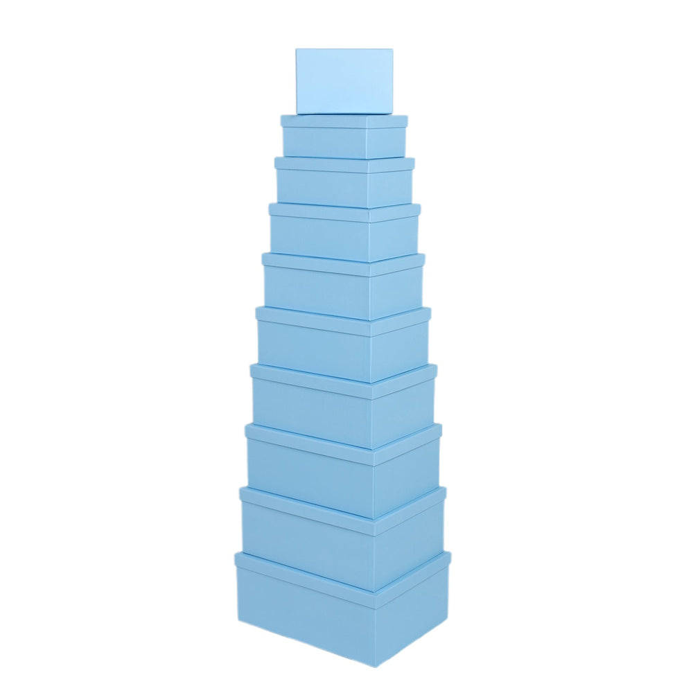 10PCS Light Blue Colour Gift Box Whole Set stacked for elegant storage and stylish gifting.