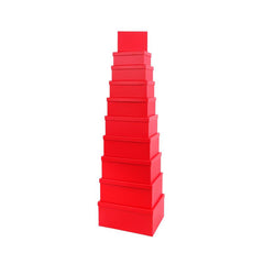 10PCS Red Colour Gift Box Whole Set stacked in a pyramid shape, ideal for gifting or storage.