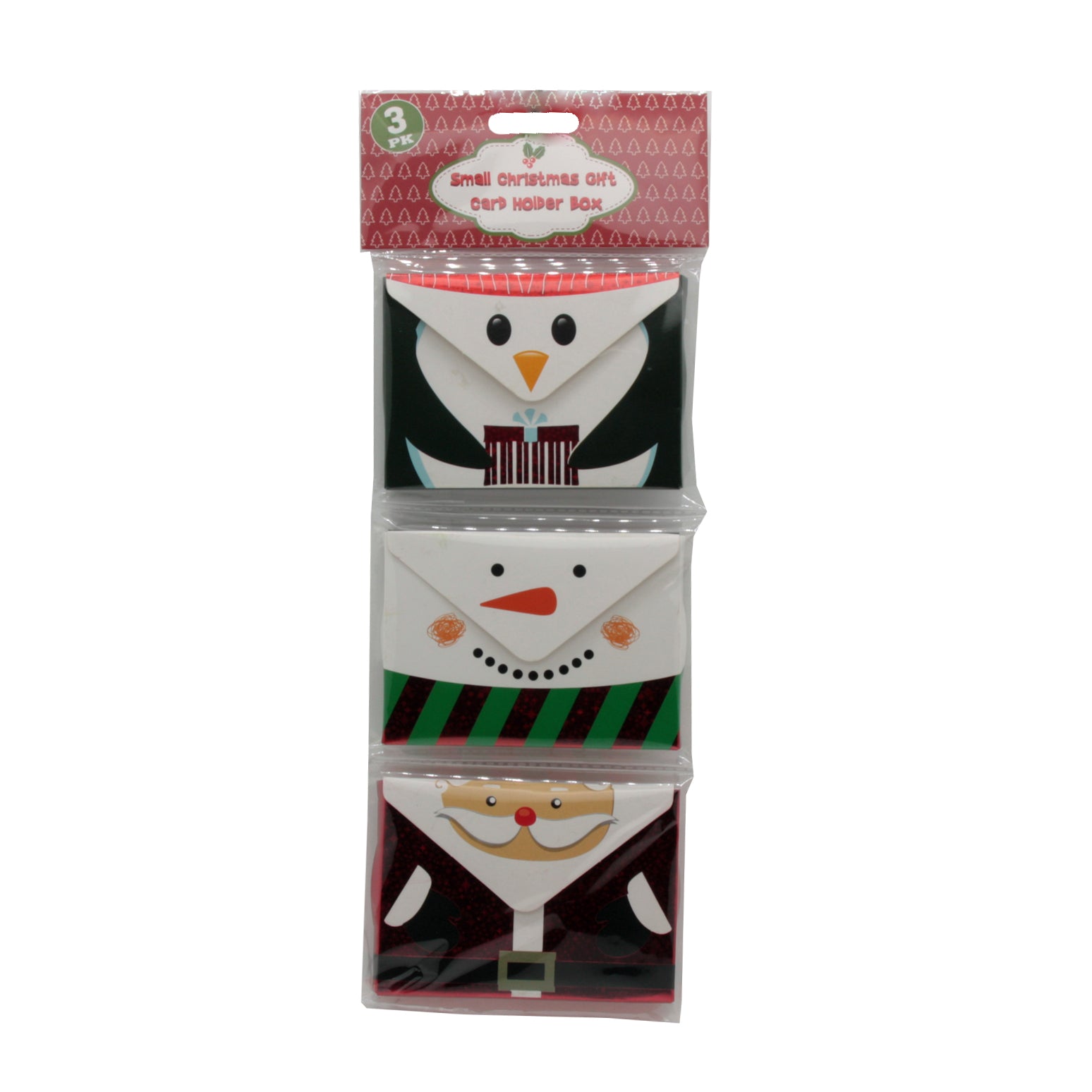 X-mas Gift Card Holder(P147) featuring festive designs like a snowman, Santa, and penguin for holiday gifting.