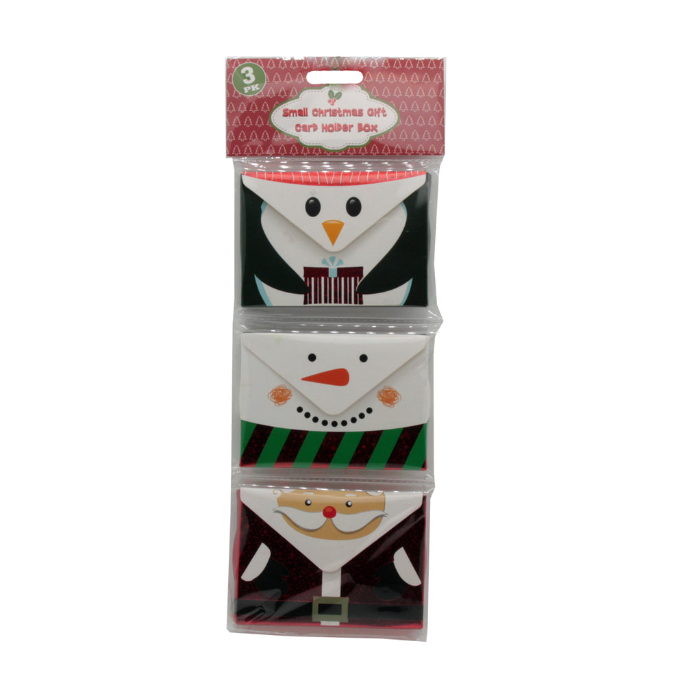 X-mas Gift Card Holder(P147) featuring festive designs like a snowman, Santa, and penguin for holiday gifting.