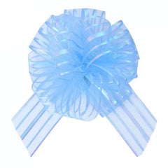 Flower Ribbon(1PCS/5CM) in light blue with iridescent accents and striped tails.