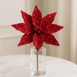 🌺 Red Sequin Christmas Flower Stick(Single Stem) in a glass vase with vibrant red sequined petals.