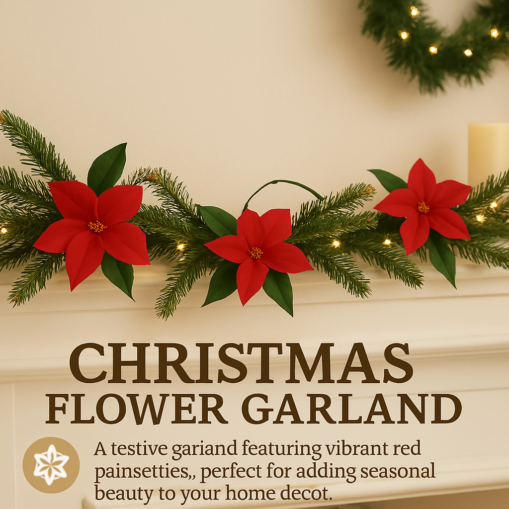 🎄 Christmas Flower Garland – Simple & Elegant with vibrant red flowers for festive home decoration.