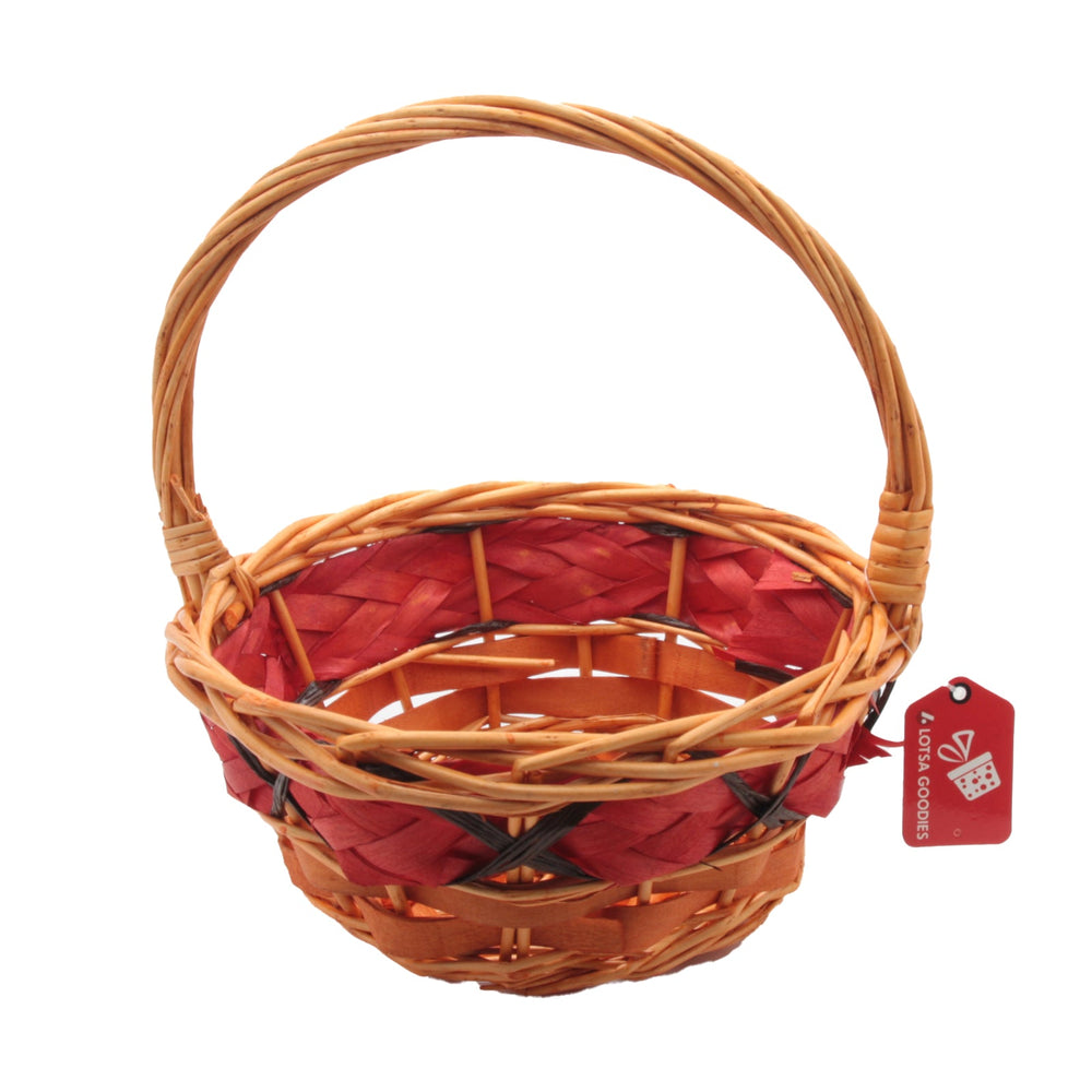 📏 Round Woven Gift Basket with Handle – Red Accent S(22×10CM/1501) showing a small cane basket with red lining.