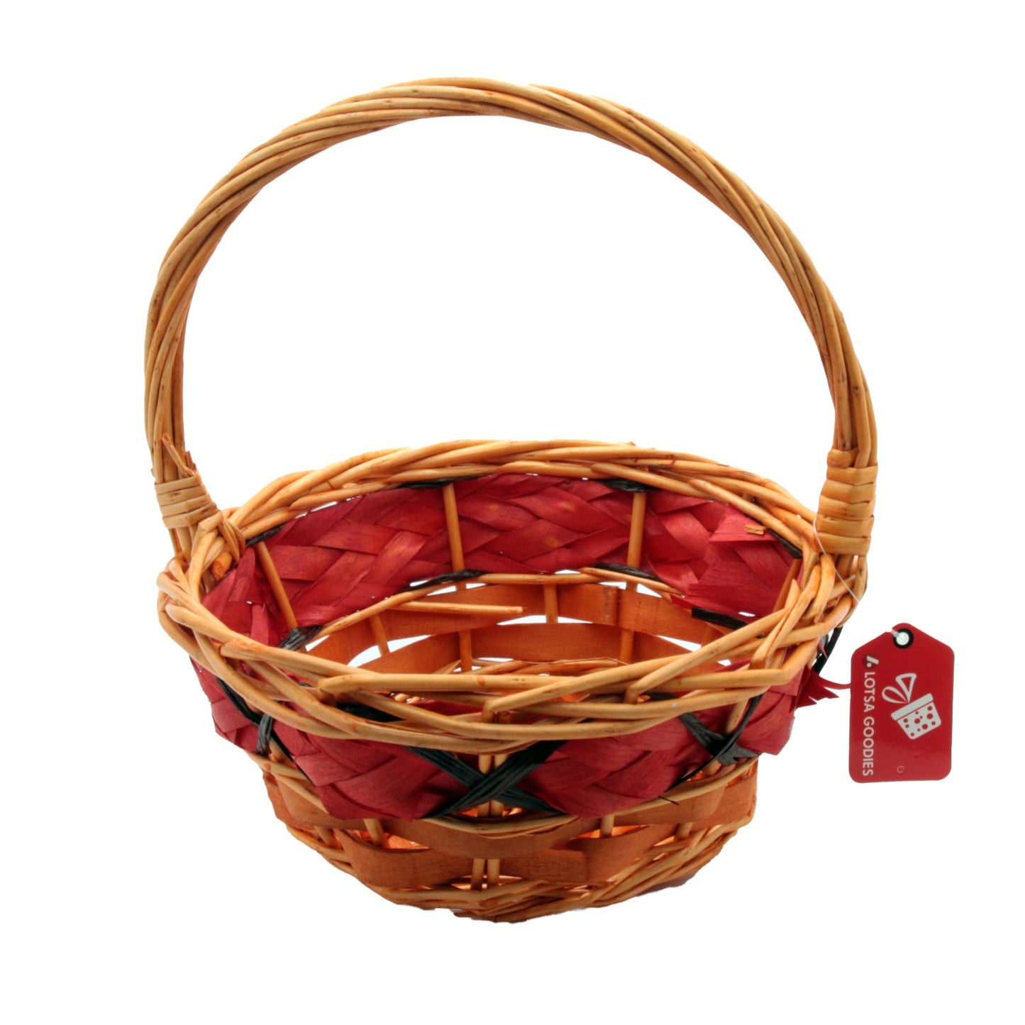 π Round Woven Gift Basket with Handle β Red AccentXL(38Γ14CM/1501) - Extra-large cane Christmas gift basket with red lining.