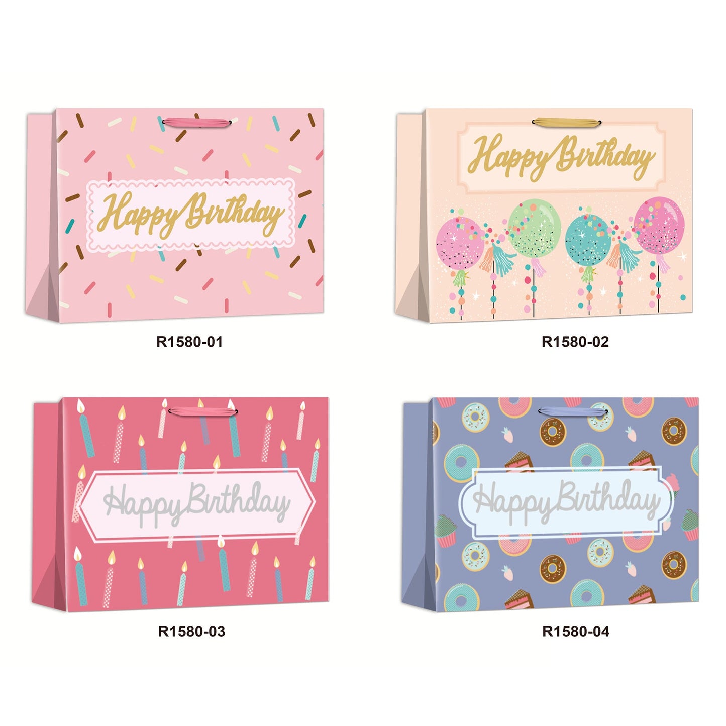 Birthday Gift Bag W(42*31*12CM/R1580L) in various colorful designs for festive occasions.