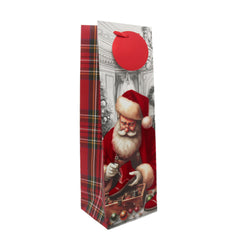 X-mas Wine Bag Santa SP(36*12*10CM/M994) design featuring Santa with a festive plaid pattern.