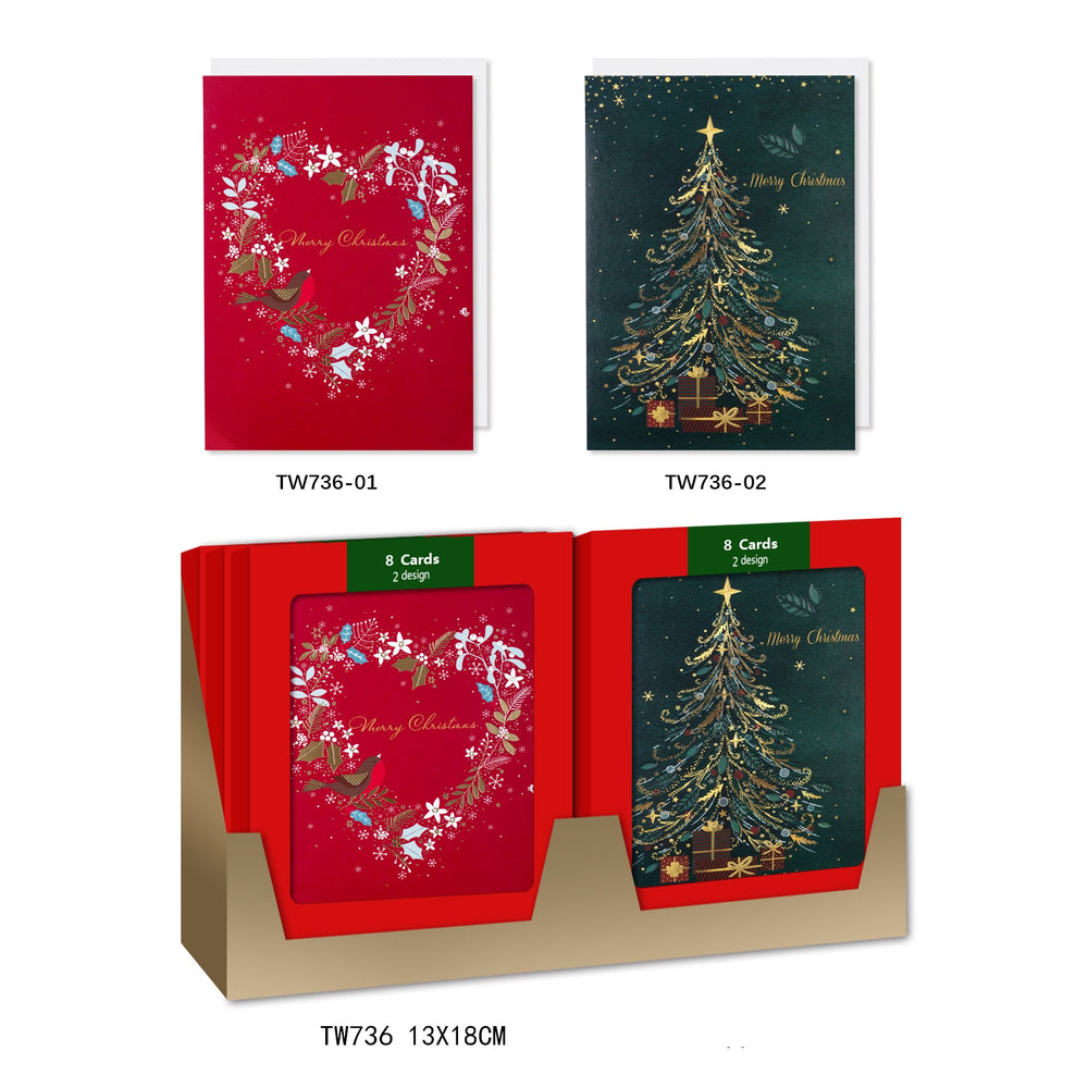 X-mas Pack Card RT(8PCS/TW736) featuring festive designs and Christmas themes for holiday greetings.