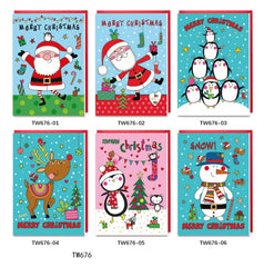 X-mas Card(TW676) featuring random holiday patterns including Santa, snowmen, penguins, and Christmas trees.