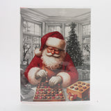 X-mas Melody Card(XC383) featuring Santa preparing Christmas chocolates in a festive setting.