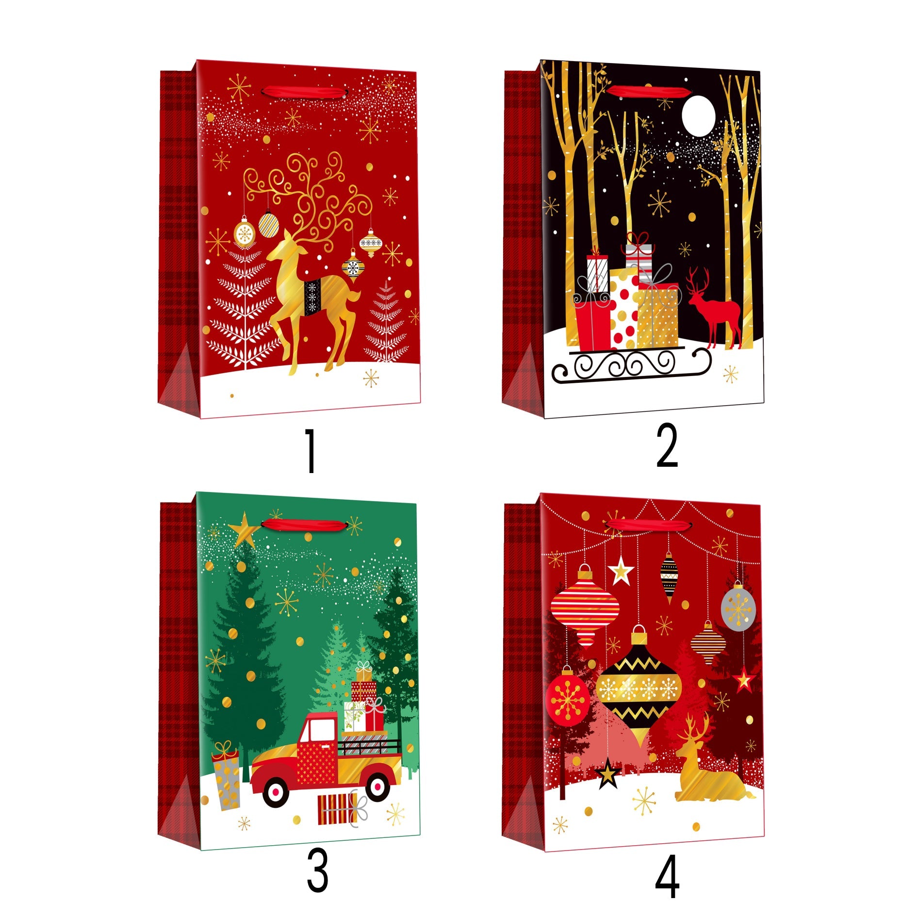 Gold Foil Christmas Gift Bag(12*15.5*6.8CM/764XS) featuring festive designs and vibrant colors for holiday gifting.