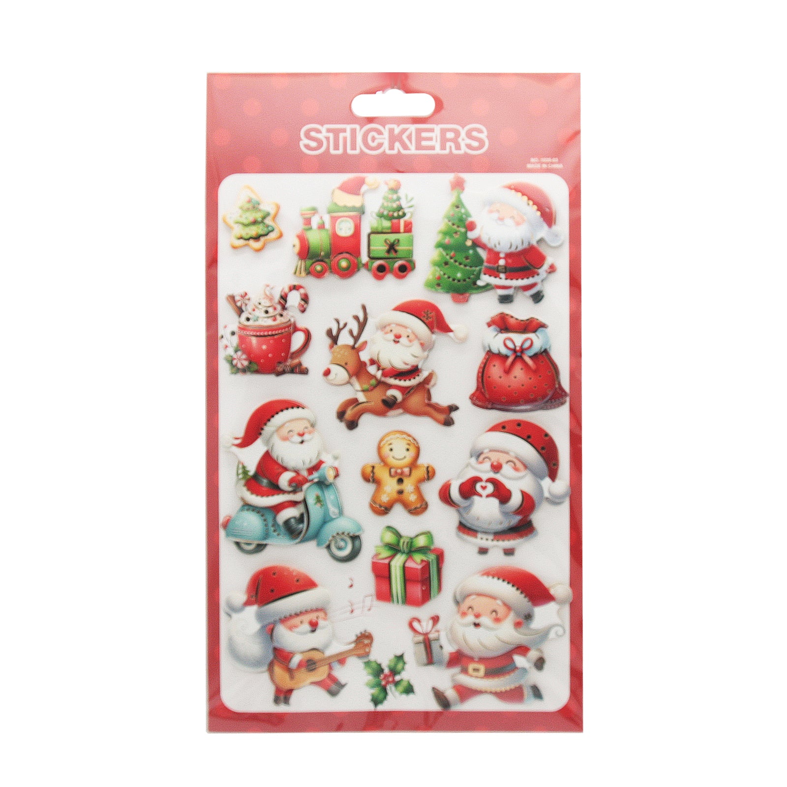 Colorful Christmas Sticker(1035) sheet featuring Santa, reindeer, gifts, and festive holiday decorations.