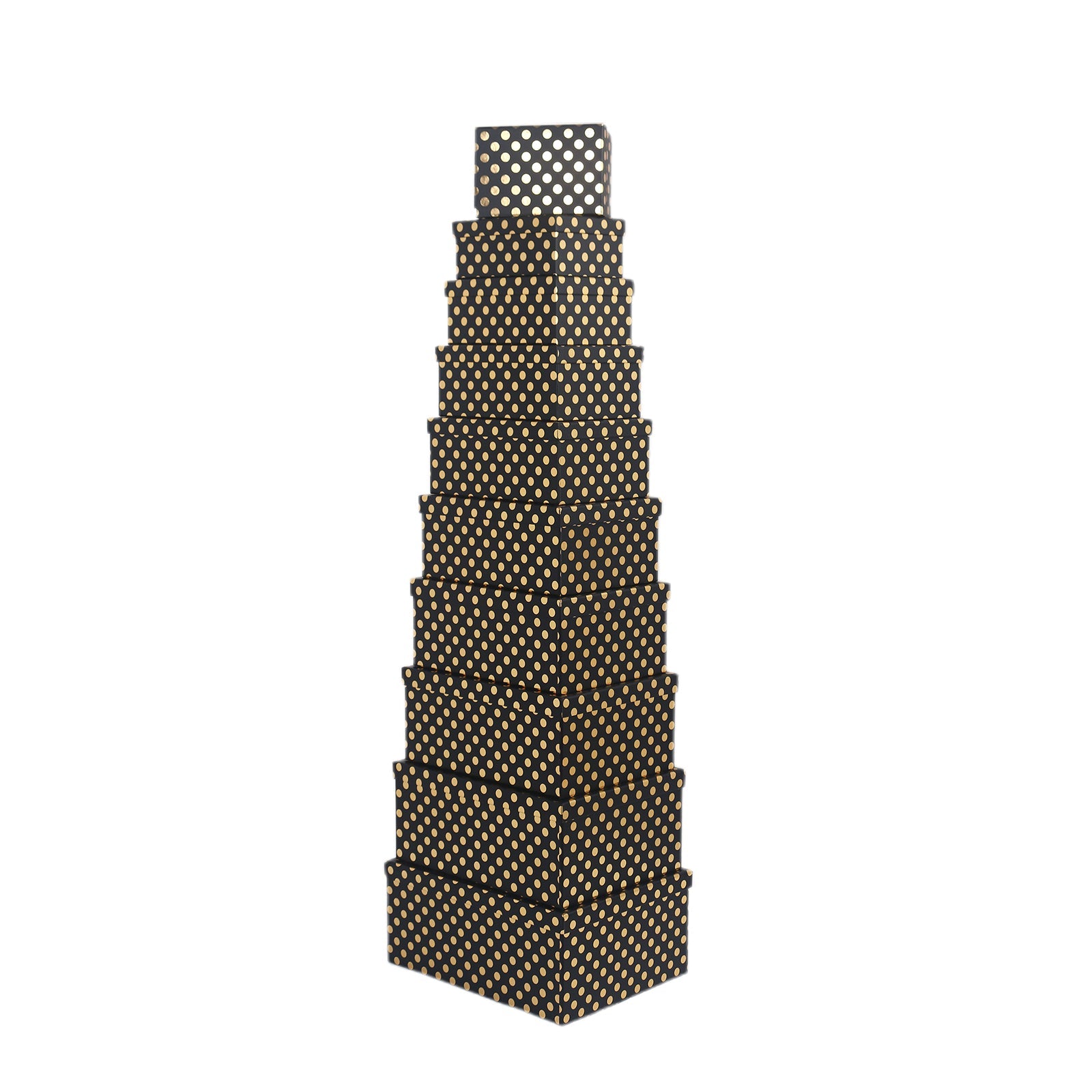 10PCS Gold Dot Black Gift Box Whole Set displayed in a stylish stacked arrangement.