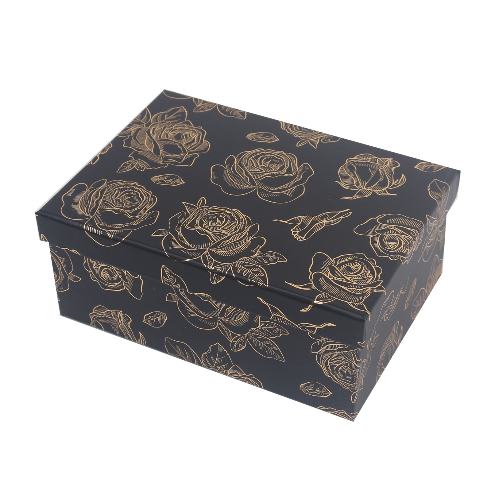 7/10 Gold Rose Black Gift Box(25*18*10.5CM) featuring elegant gold rose designs on a black background.
