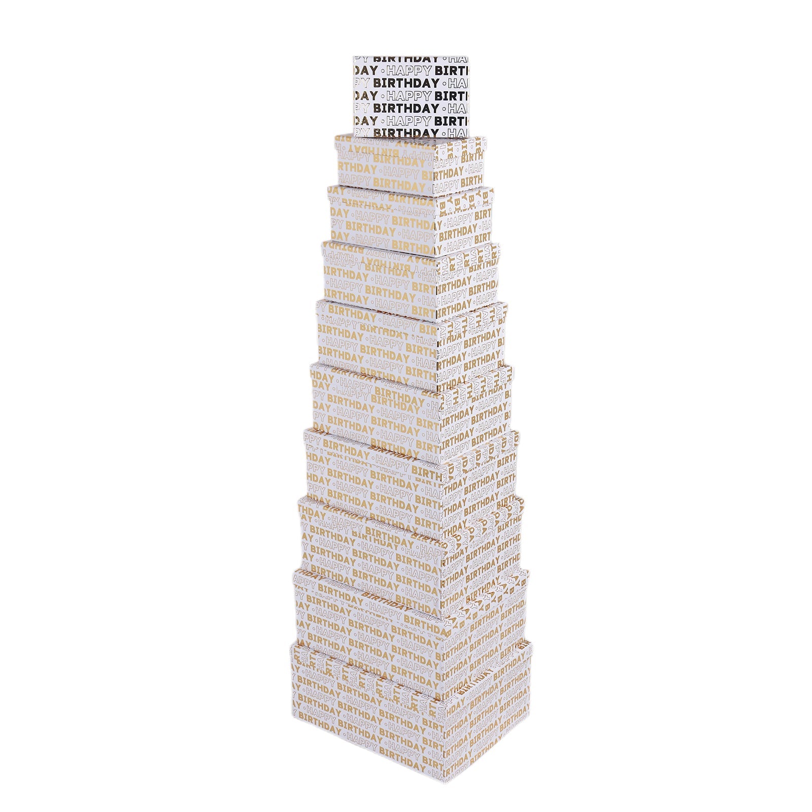 10PCS Gold Birthday White Gift Box Whole Set stacked for an elegant birthday celebration.