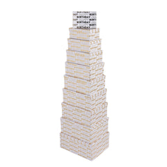 10PCS Gold Birthday White Gift Box Whole Set stacked for an elegant birthday celebration.
