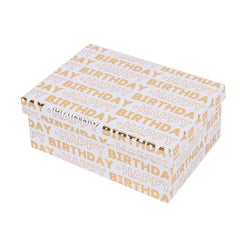 9/10 Gold Birthday White Gift Box(21*15*8.5CM) with golden lettering on a decorative birthday gift box.