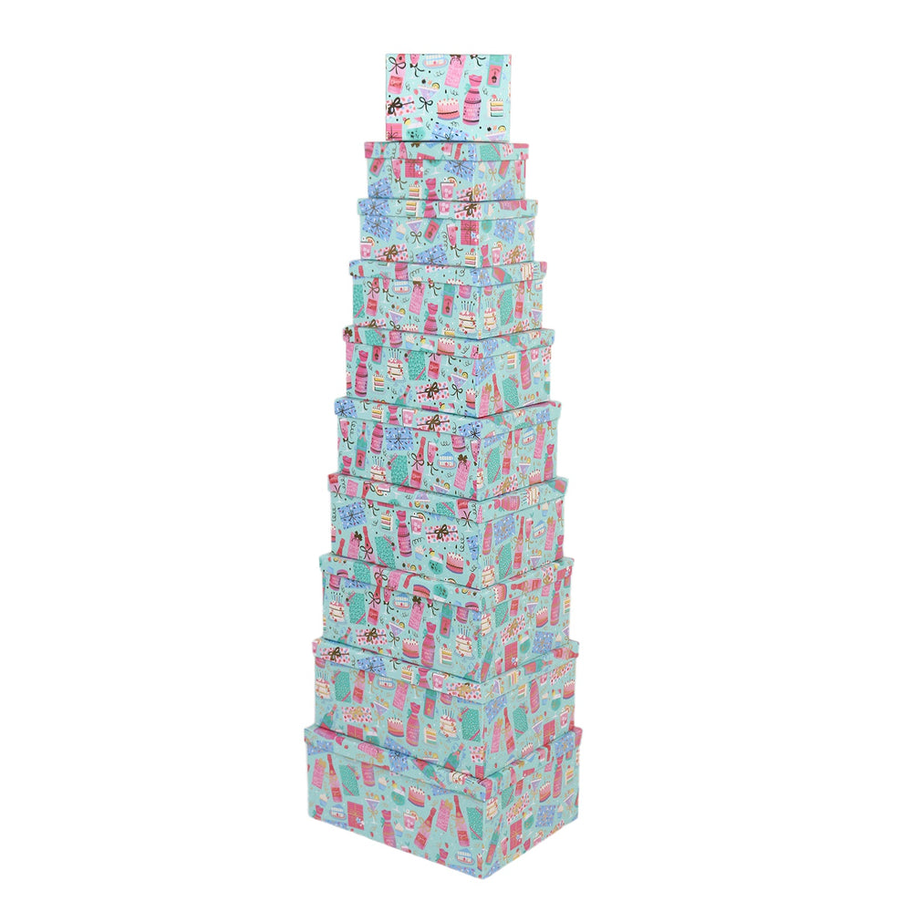 10PCS Party Mint Gift Box Whole Set stacked in vibrant colors, perfect for party favors and gifts.