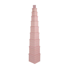 10PCS Gold Pattern Pink Gift Box Whole Set stacked in a tower, showcasing elegant design and versatility for gifts.