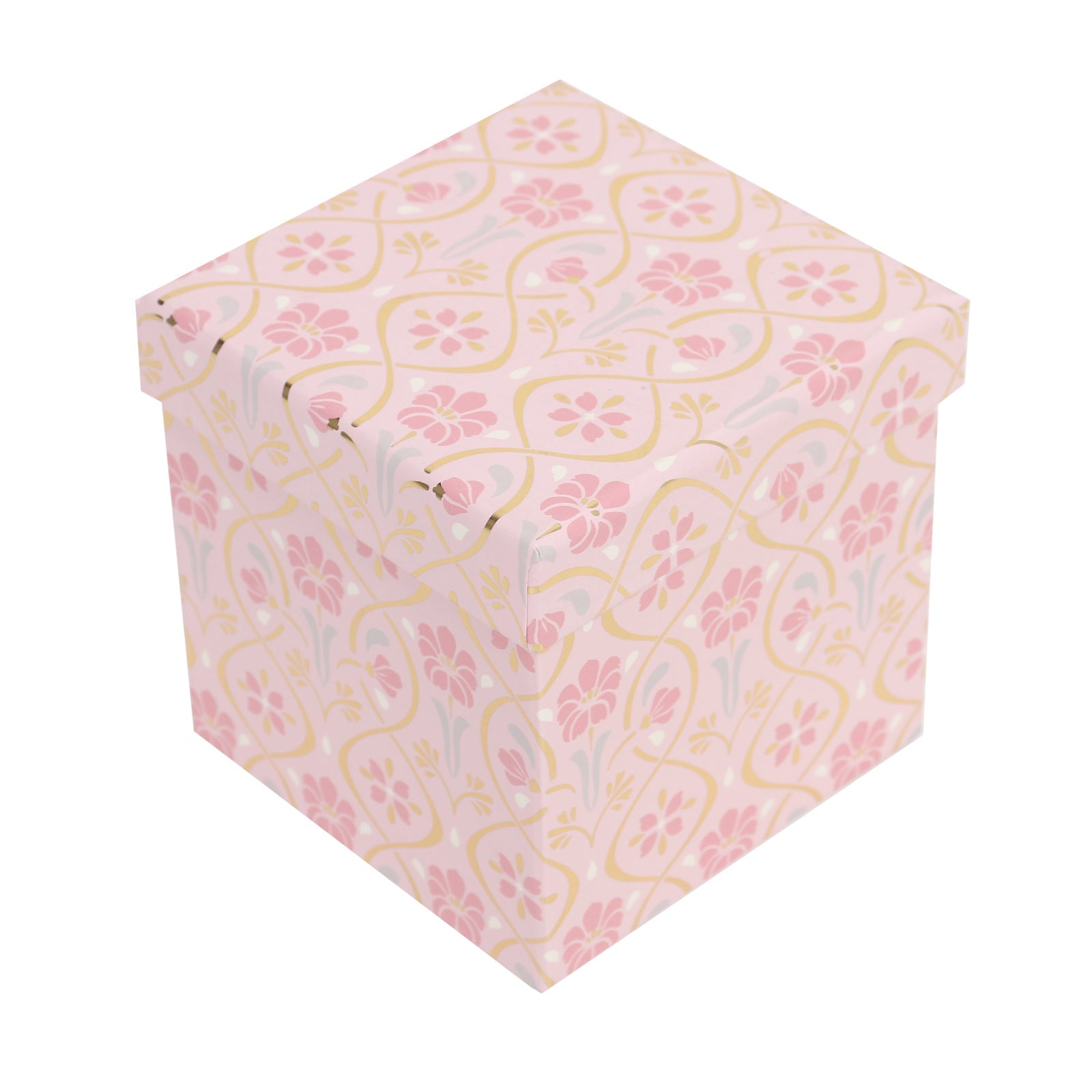 4/10 Gold Pattern Pink Gift Box(20.5*20.5*20.5CM) with floral design suitable for gifts.