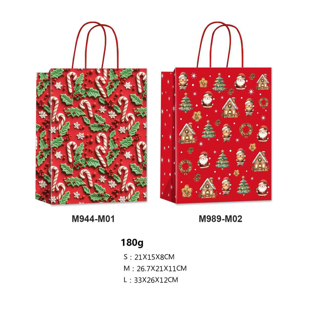 Christmas Icons Kraft Gift Bag(21*15*8CM/M944S) featuring festive patterns, perfect for holiday gifting.