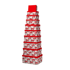 10PCS Red Truck Christmas Gift Box Whole Set stacked in a festive display.
