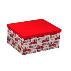 10/10 Red Truck Christmas Gift Box(19*13*7.5CM) featuring a festive design with red trucks and Christmas trees.