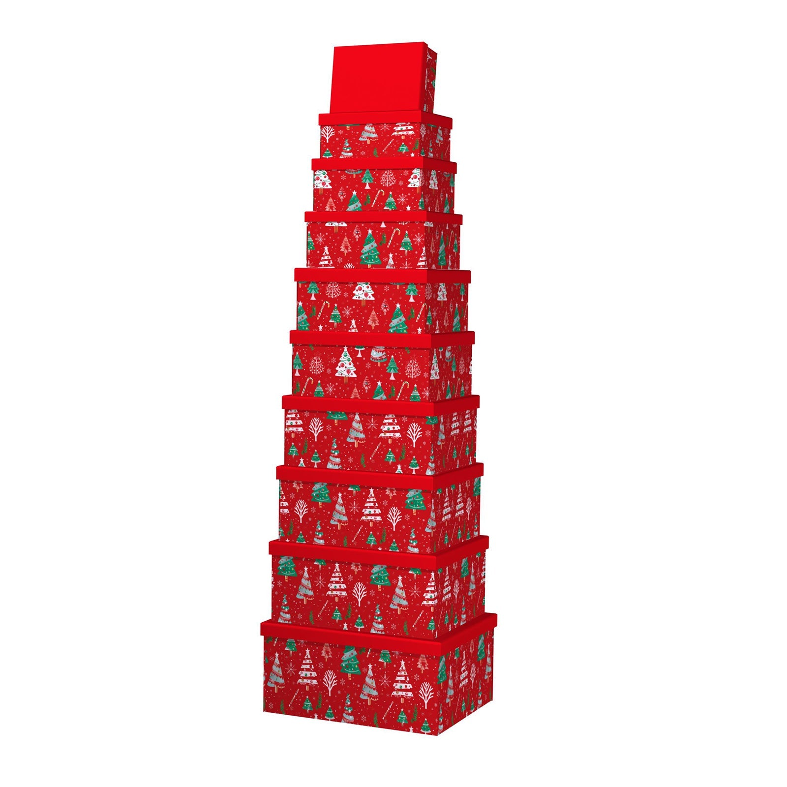10PCS Christmas Tree Gift Box Whole Set stacked in a festive arrangement for holiday gifting.