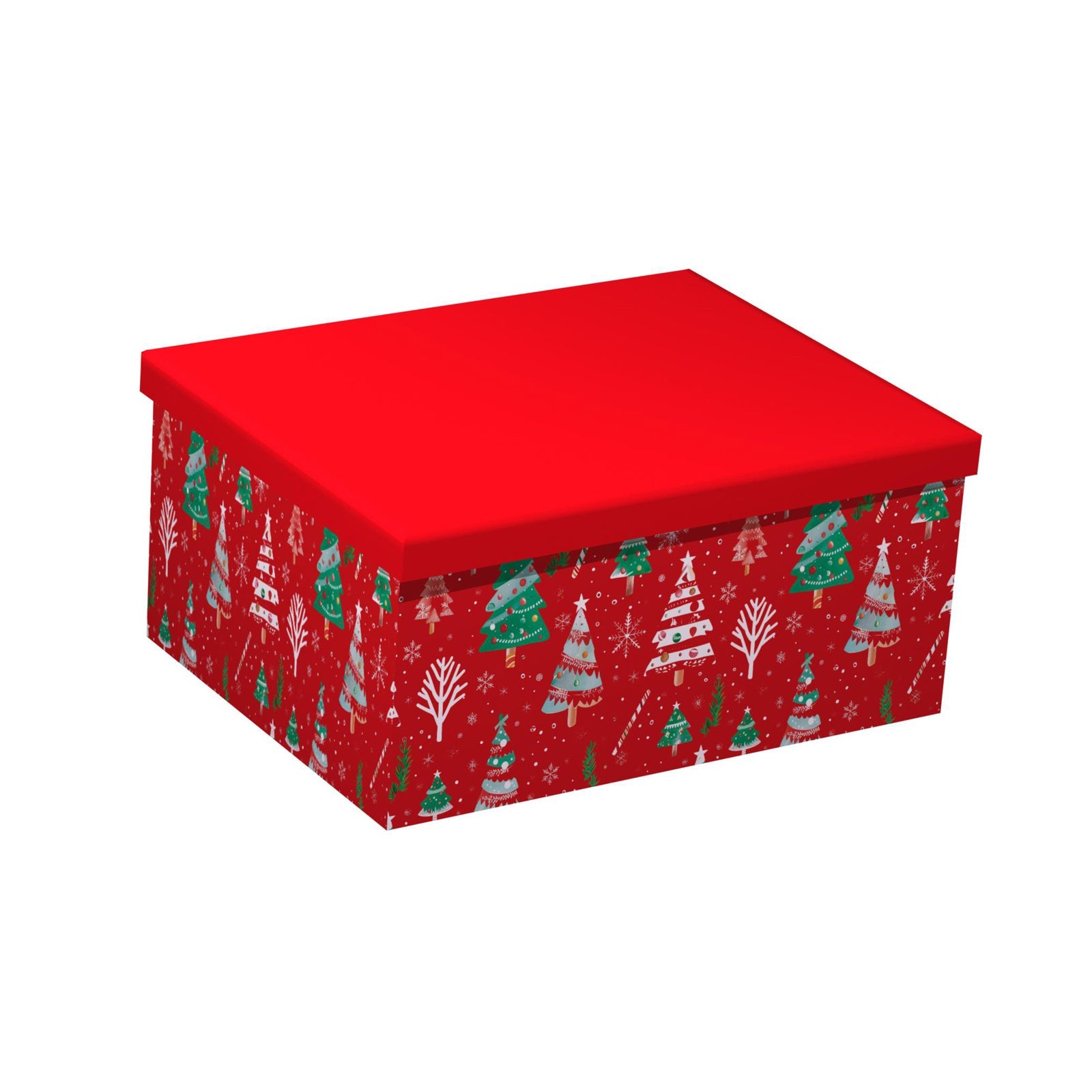 3/10 Christmas Tree Gift Box(33*25.5*14.5CM) with red festive design and Christmas trees.