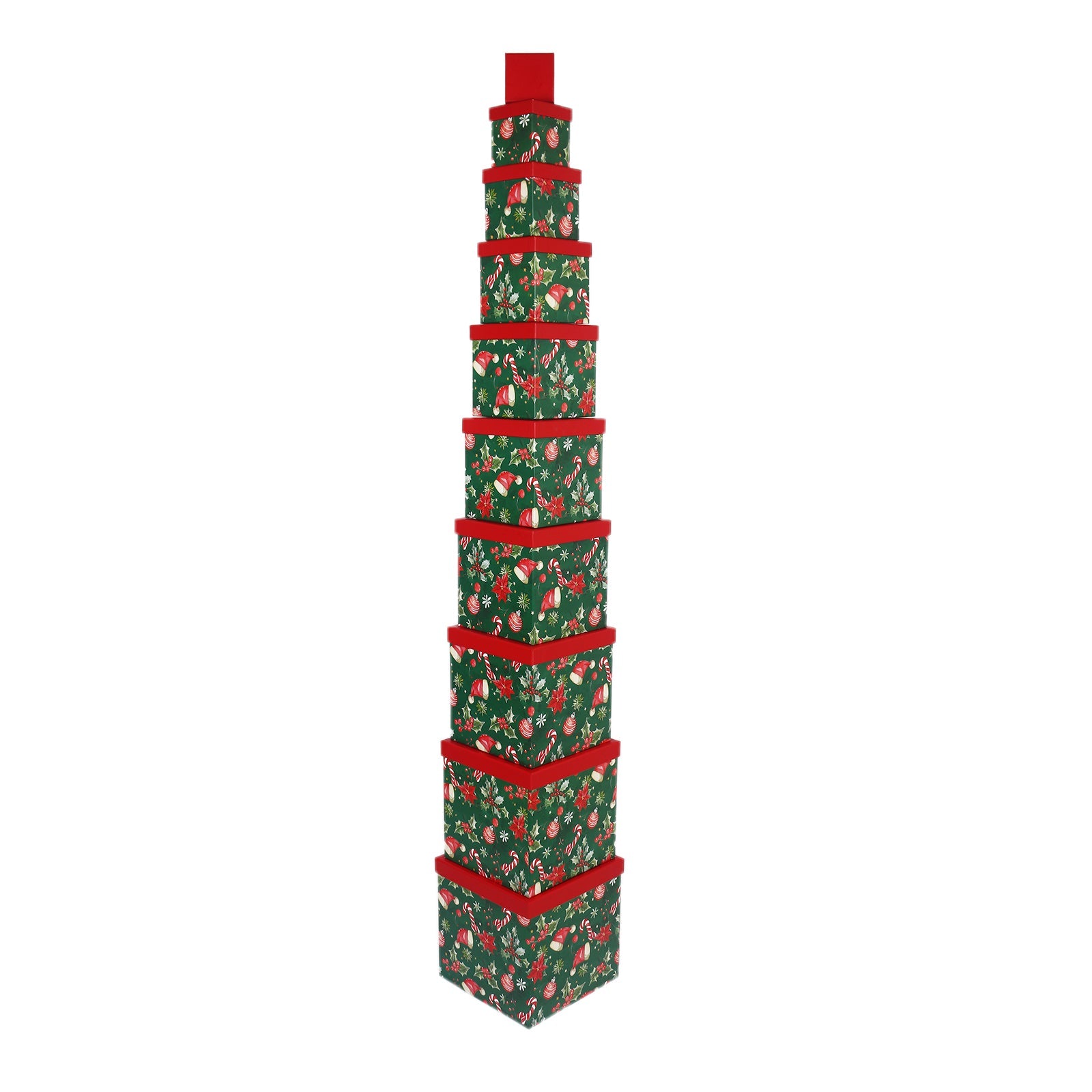 10PCS Green Christmas Icons Cube Box Whole Set displayed in a stacked arrangement showing festive design.