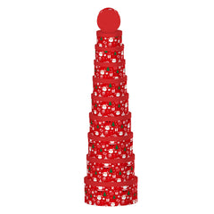 10PCS Santa Christmas Cake Box Whole Set stacked elegantly in vibrant red with festive holiday designs.