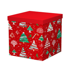 4/6 Christmas Tree Gift Boxx(13.8*13.8*12CM) featuring festive red design with Christmas trees and snowflakes.