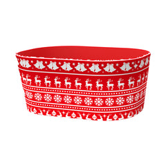Oval Christmas Gift Basket Reindeer(31*22*14CM) in festive red design with reindeer and snowflakes.