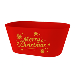Merry Christmas Oval Basket(31*22*14CM) in red with gold lettering and festive designs