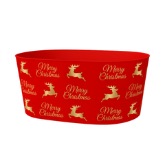 Deer Christmas Oval Basket(31*22*14CM) with red and gold reindeer and Merry Christmas design.