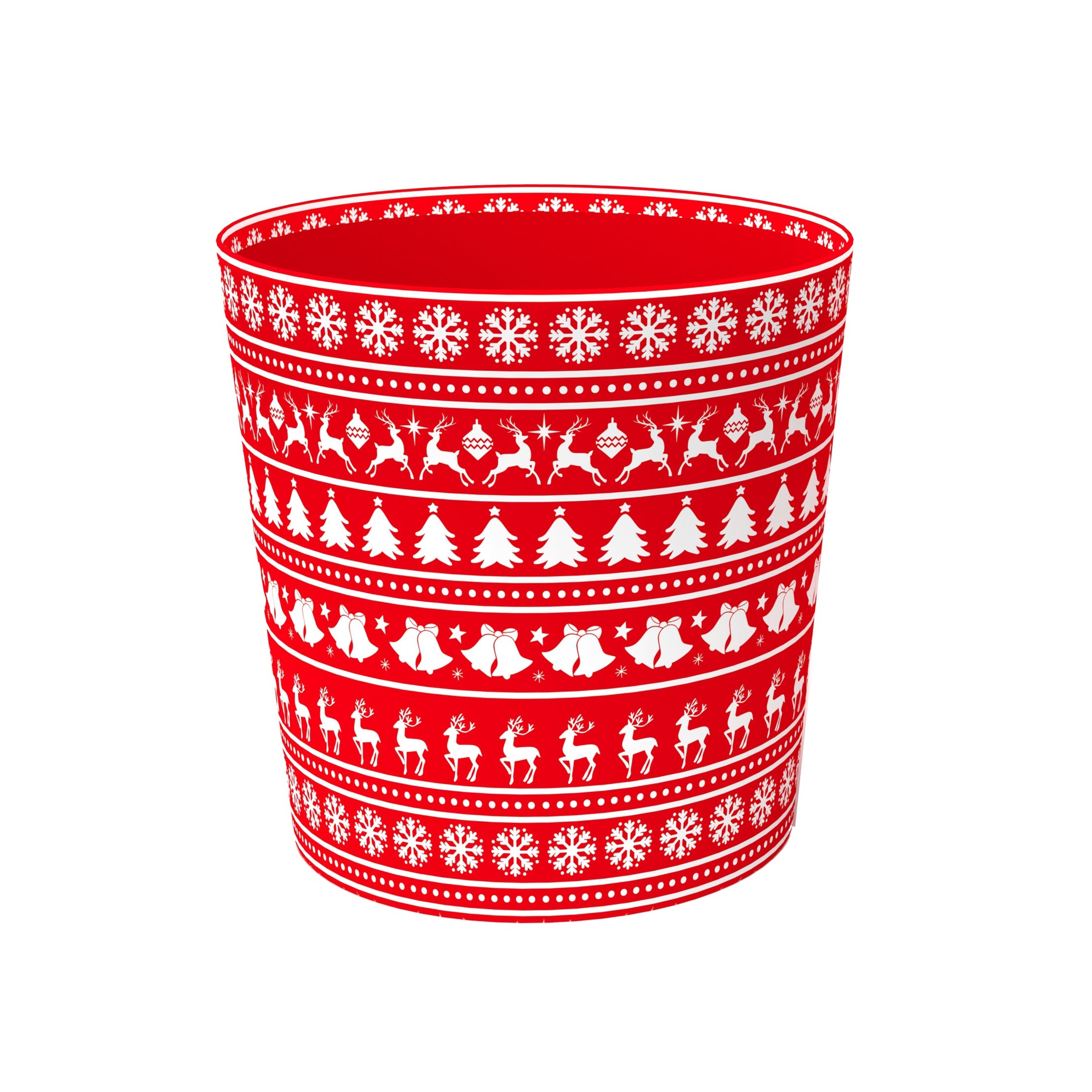 Christmas Round Bucket R&W Design(18*18*18CM) with festive red and white patterns.