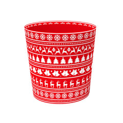 Christmas Round Bucket R&W Design(18*18*18CM) with festive red and white patterns.