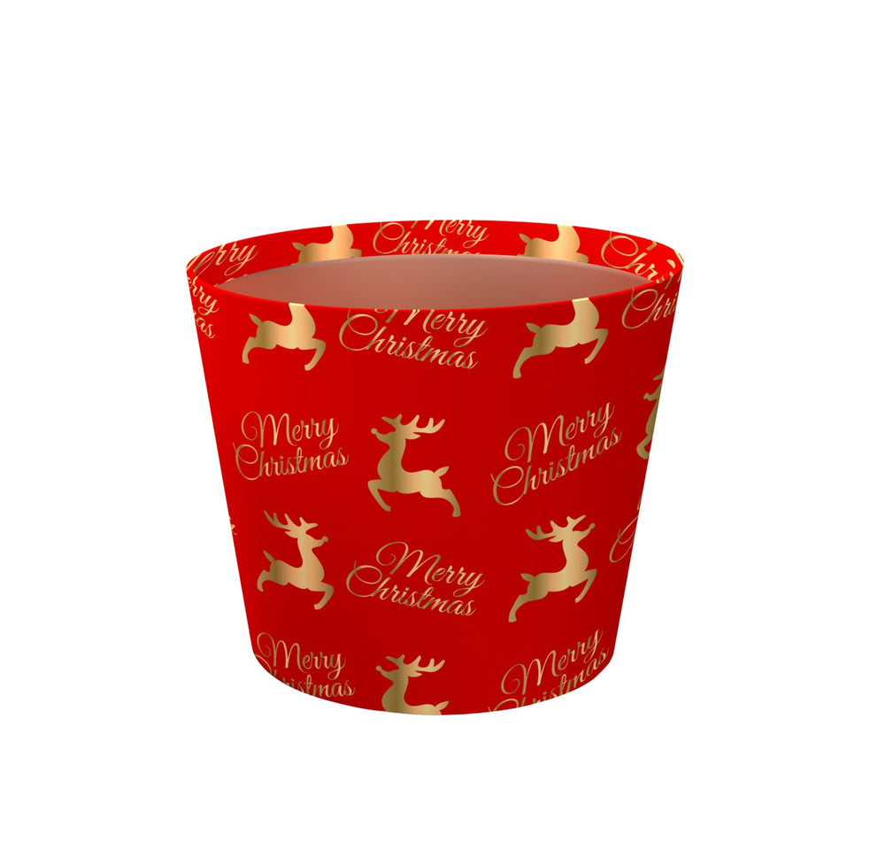 Red Deer Bucket TA(18*18*18CM) with gold reindeer and Merry Christmas print.