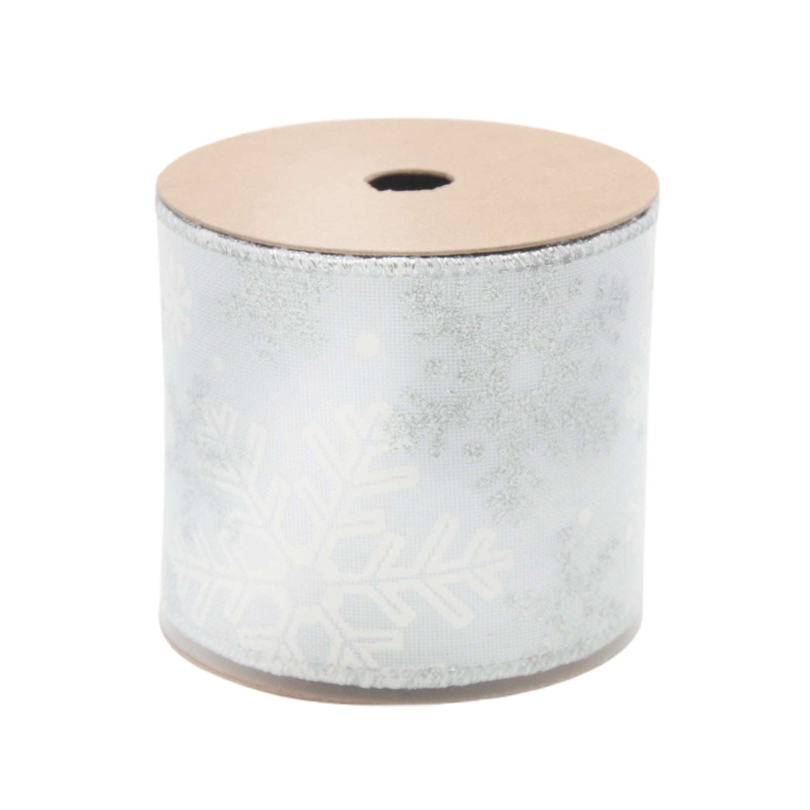 S&W Christmas Wired Ribbon(6.3CM*3YDS) featuring snowflake design on white background.